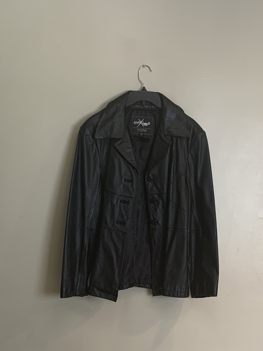 Maxima Black Lightweight Leather Shirt Jacket with Structured Collar